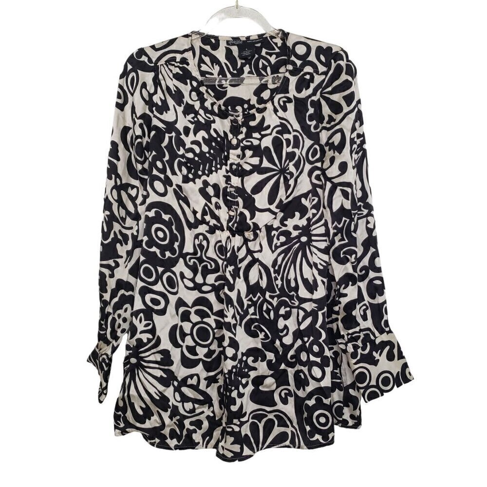 Hale Bob Silk Floral Blouse Office Career Business Popover Womens Size Small